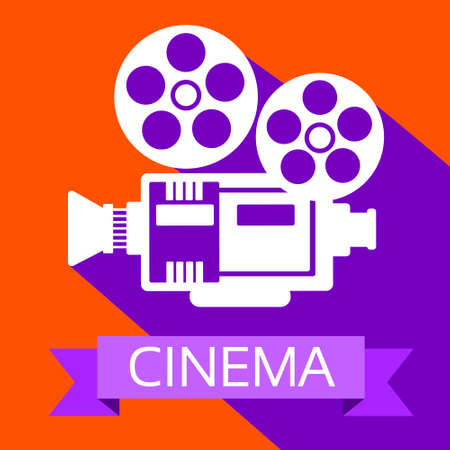 Retro Movie Projector Film Cinema Flat Vector Illustrationのイラスト素材
