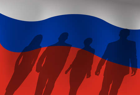 Silhouette People Group Over Russian Federation Flag Background Vector Illustrationのイラスト素材