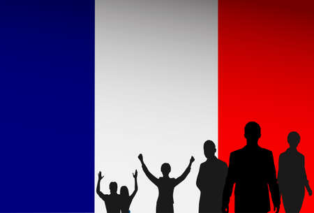 Silhouette People Group Over France Flag Background Vector Illustrationのイラスト素材