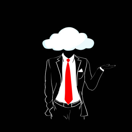 Man Silhouette Suit Red Tie Cloud Head Black Background Contour Outline Vector Illustrationのイラスト素材