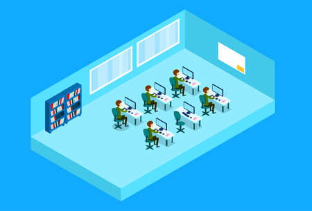 Business People Group Working At Computer Office Worker Study Class Isometric Vector Illustrationのイラスト素材