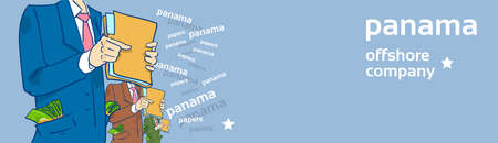 Business People Group Hold Panama Papers Document Offshore Company Folder Flat Banner Vector Illustrationのイラスト素材