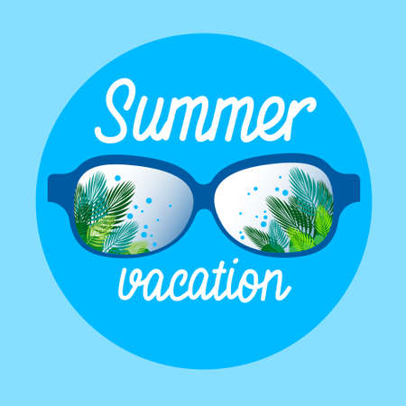 Eye Glasses With Summer Sea Island Seaside Vacation Flat Vector Illustrationのイラスト素材