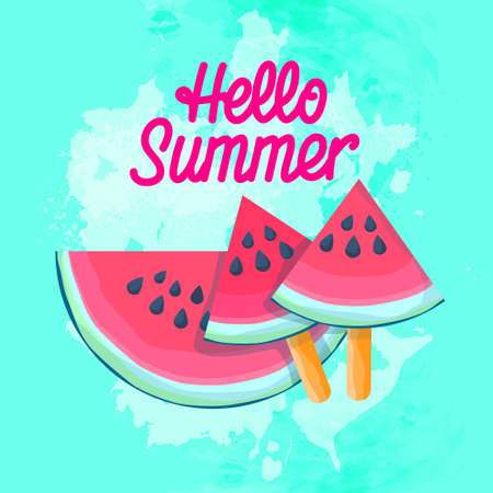 Watermelon Slice Ice Cream Juicy Water Melon Flat Vector Illustration