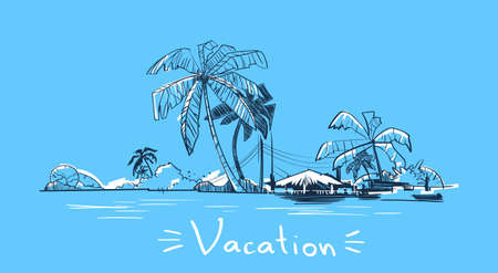 Summer Vacation Holiday Tropical Ocean Island With Palm Tree Vector Illustrationのイラスト素材