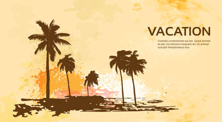 Summer Vacation Holiday Tropical Ocean Island With Palm Tree Vector Illustrationのイラスト素材
