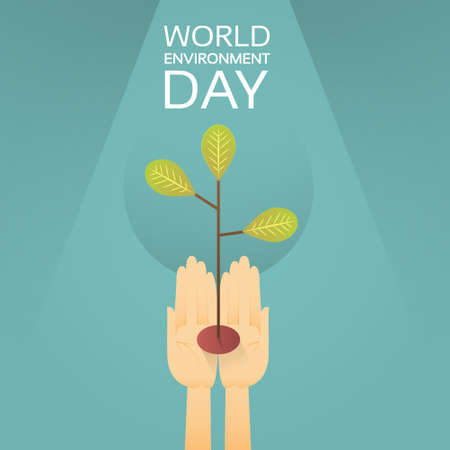 Hands Hold Growing Tree World Environment Day Earth Protection Flat Vector Illustrationのイラスト素材