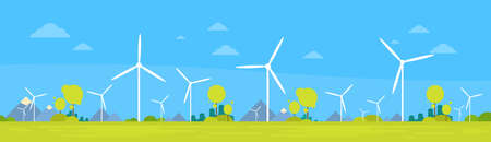 Wind Station Alternative Energy Generation Resource Nature Background Banner Flat Vector Illustrationのイラスト素材