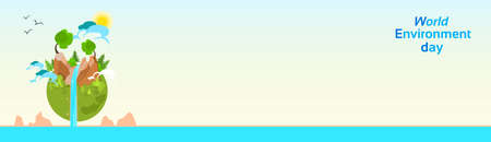 Earth Water Globe Tree Mountain Clean Nature World Environment Day Banner Flat Vector Illustrationのイラスト素材