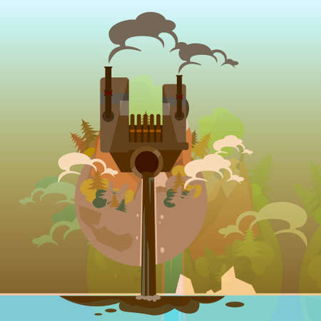 Earth Globe With Plant Dirty Nature Waste Environment Pollution Flat Vector Illustrationのイラスト素材