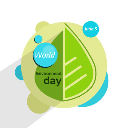 Green Leaf With Water Drops World Environment Day Flat Vector Illustration