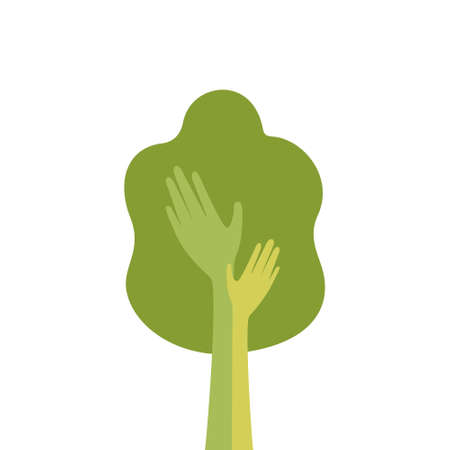 Green Tree With Hand Logo Icon Flat Vector Illustrationのイラスト素材