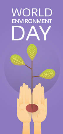 Hands Hold Growing Tree World Environment Day Earth Protection Flat Vector Illustrationのイラスト素材