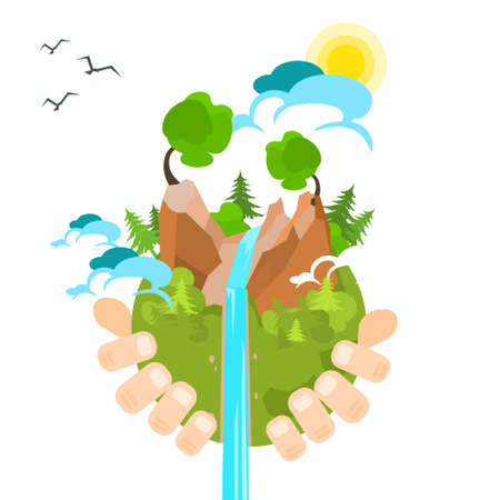 Hand Hold Globe Green Nature Environment Flat Vector Illustrationのイラスト素材