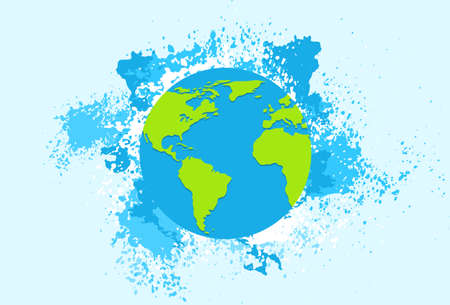 Earth Planet Blue Globe Flat Vector Illustrationのイラスト素材