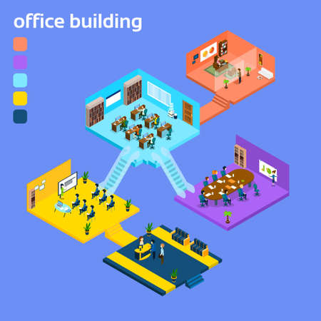 Office Building Interior Isometric 3d Vector Illustrationのイラスト素材