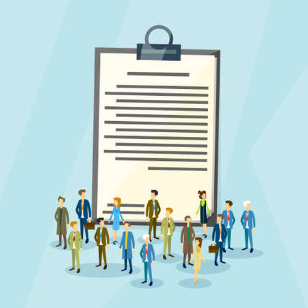 Business People Crowd Over Paper Document Flat Vector Illustrationのイラスト素材