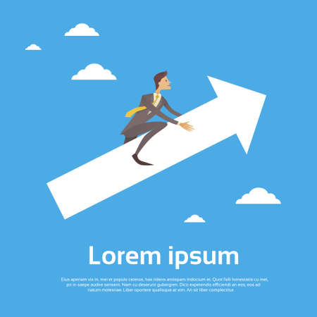 Business Man Sit On Finance Graph Arrow Up, Concept Growth Success Flat Vector Illustrationのイラスト素材