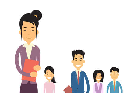 Asian Business People Group Flat Vector Illustrationのイラスト素材