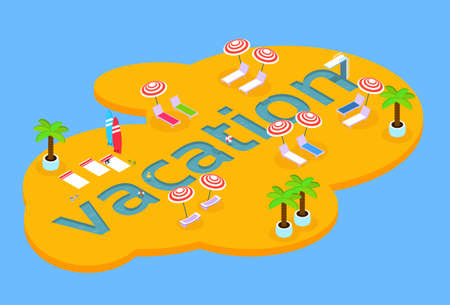 Swimming Pool Hotel Summer Vacation 3d Isometric Design Vector Illustrationのイラスト素材