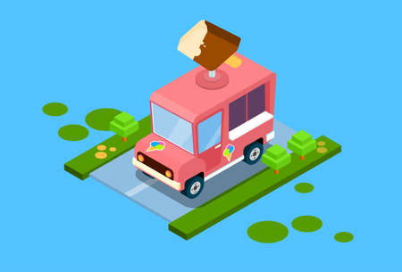 Ice Cream Truck 3d Isometric Design Vector Illustrationのイラスト素材