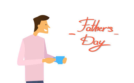 Man Hold Cup Happy Father Day Holiday Banner Flat Vector Illustrationのイラスト素材