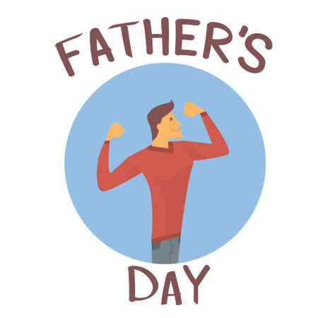 Father Day Holiday, Strong Dad Show Muscle Flat Vector Illustrationのイラスト素材