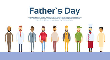 Happy Father Day Holiday, Man Dads Different Occupations Set Flat Vector Illustrationのイラスト素材