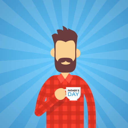 Man Hold Cup Happy Father Day Present Holiday Flat Vector Illustrationのイラスト素材