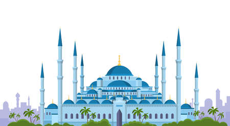Mosque Building Muslim Religion Flat Vector Illustrationのイラスト素材