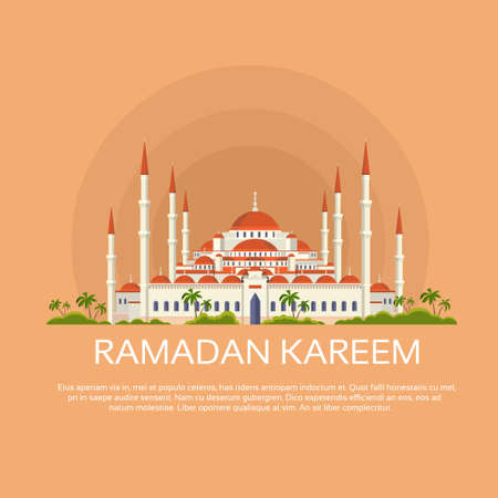 Mosque Ramadan Kareem Muslim Religion Holy Month Flat Vector Illustrationのイラスト素材