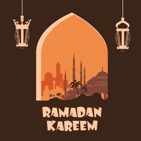Ramadan Kareem Muslim Religion Holy Month Flat Vector Illustrationのイラスト素材