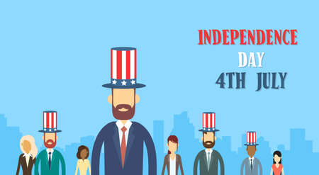 Business People Group Wear United States Flag Hat Independence Day Holiday Vector Illustrationのイラスト素材
