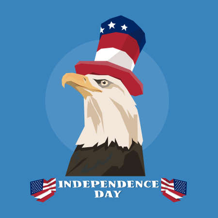 Eagle Wear Cylinder Hat United States Of America Flag Independence Day Flat Vector Illustrationのイラスト素材