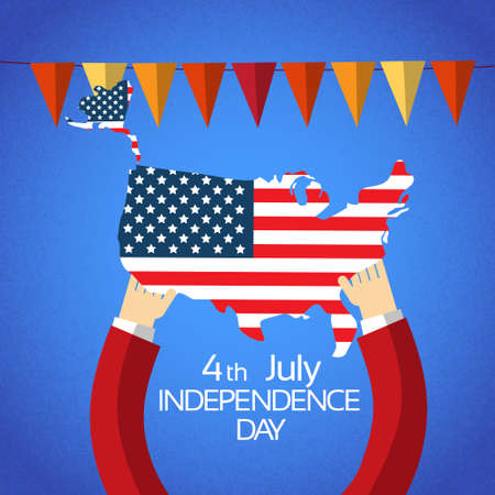 Hand Hold United States Of America Map Independence Day Holiday Vector Illustrationのイラスト素材