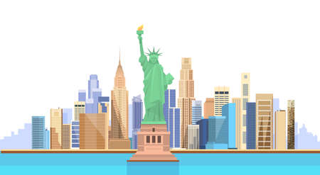 Liberty Statue United States New York City View Vector Illustrationのイラスト素材