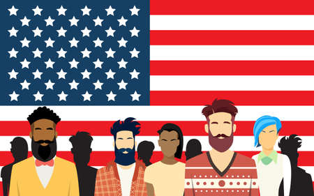 Casual People Group Crowd Over United States Of America Flag Vector Illustrationのイラスト素材