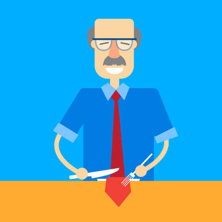 Busy Business Man Cut His Tie On Plate Concept Flat Vector Illustrationのイラスト素材