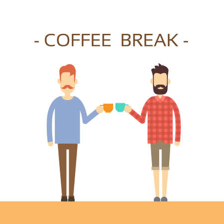 Casual Business Man Hold Cup Coffee Break Concept Flat Vector Illustrationのイラスト素材