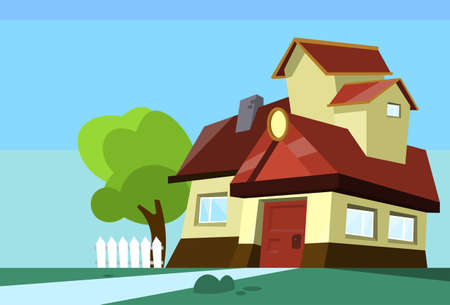 Big Modern House Residence Estate With Garden Flat Vector Illustrationのイラスト素材