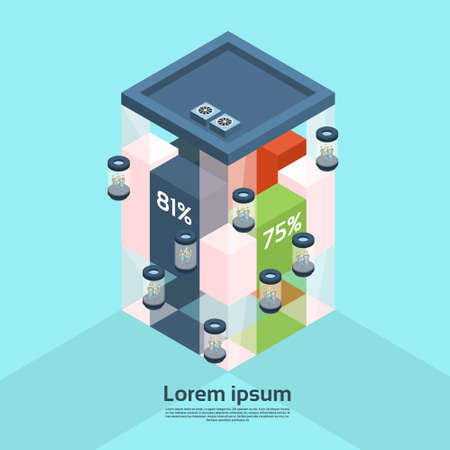 Modern Business Center Office Building Elevator Finance Chart Bar Businesspeople Working Interior 3d Isometric Vector Illustrationのイラスト素材