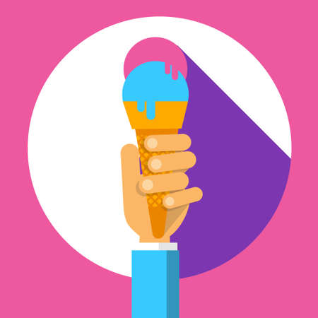 Hand Hold Ice Cream Cone Summer Colorful Dessert Icon Flat Design Vector Illustrationのイラスト素材