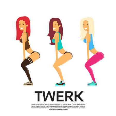 Twerk Booty Dancer Modern Girl Performer Dance Rear Back View Flat Vector Illustrationのイラスト素材