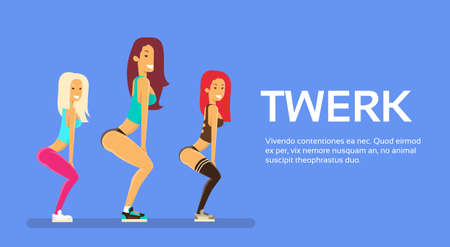 Twerk Booty Dancer Group Modern Girl Performer Dance Copy Space Flat Vector Illustrationのイラスト素材