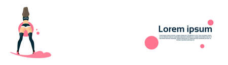 Twerk Booty Dancer Modern Girl Performer Dance Copy Space Banner Flat Vector Illustrationのイラスト素材