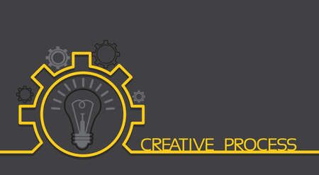 Light Bulb New Idea Brainstorming Concept Cogwheel Banner With Copy Space Flat Vector Illustrationのイラスト素材
