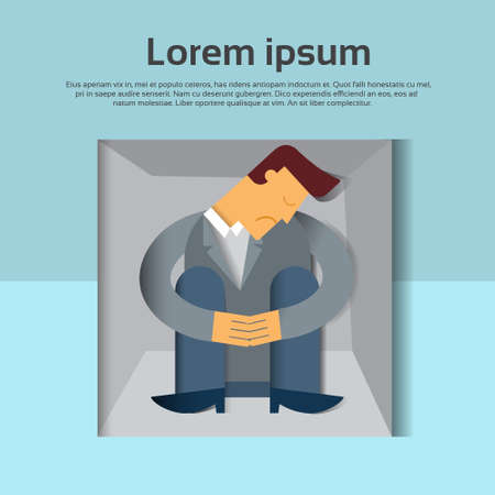 Business Man In Box Problem Crisis Concept Businessman Depression Vector Illustrationのイラスト素材