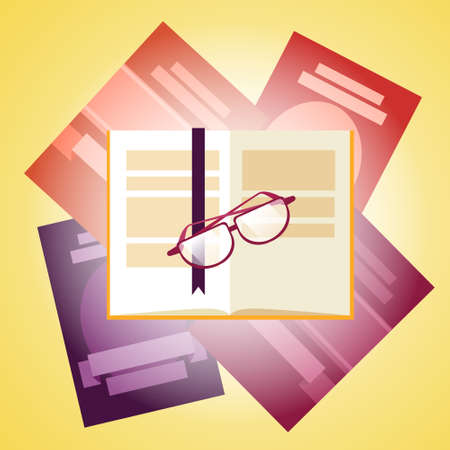 Books Stack With Glasses Icon Flat Vector Illustrationのイラスト素材