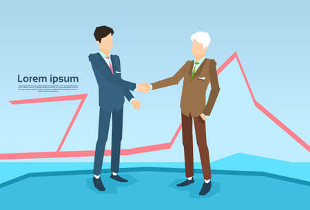 Businessman Handshake Business People Shaking Hand Deal Financial Graph Background Flat Vector Illustrationのイラスト素材