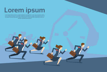 Business People Group Run Clock Businesspeople Time Concept Flat Vector Illustrationのイラスト素材
